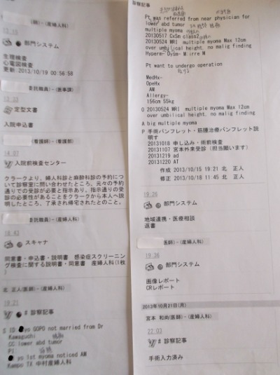 この日のカルテ。手術希望だけで、全摘希望、温存希望、妊娠希望は一切ありません。