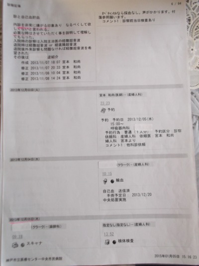 この日のカルテ。私の言ったことはさほど何も書かれませんでした。