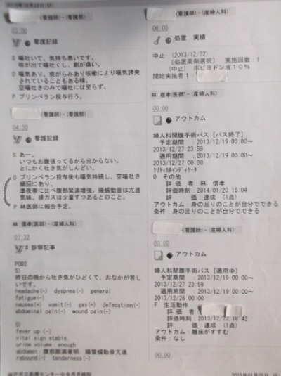 カルテ 嘔気持続、腹部緊満増強。「吐き気がひどくて、お腹苦しい・・」。